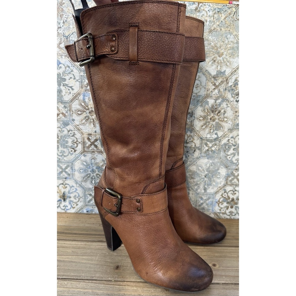 Arturo Chiang Tall Brown Boots Heeled Classy Buckle Accents Women’s Sz 8 M
